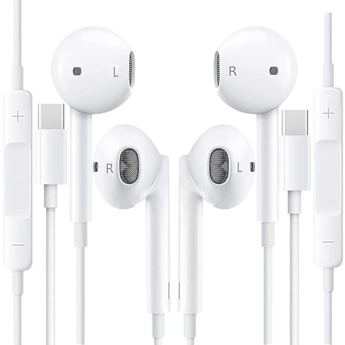 USB C Headphones, 2 Pack USBC Headphones Wired Earphones Type C In Ear Earbuds With Mic & Volume Control Noise Cancelling for iPhone 17/16/15 Pro Max/Plus, Galaxy S23/S22/S21/S20 iPad Pro Huawei Pixel