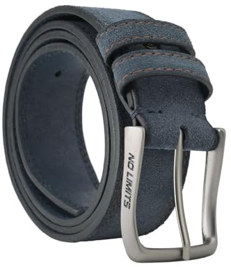 No Limits Herrengürtel aus echtem Wildleder mit Doppelnaht, 4 cm hoch, nickelfreie Schnalle, kürzbar, mit Box