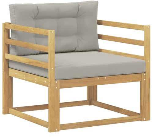 vidaXL Outdoor Mittelsofa Polyester Weiß, Akazienholz Outdoor Mittelsofa, wetterfestes Patiositzmöbel, modernes Möbel für Gartenlounge und Balkon