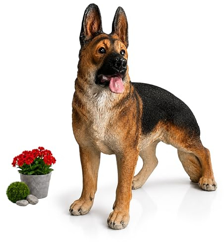 Relaxdays Gartenfigur Hund, Schäferhund Figur, braun/schwarz | HxBxT: 114 x 40 x 91 cm, Polyresin, wetterfeste Gartendeko