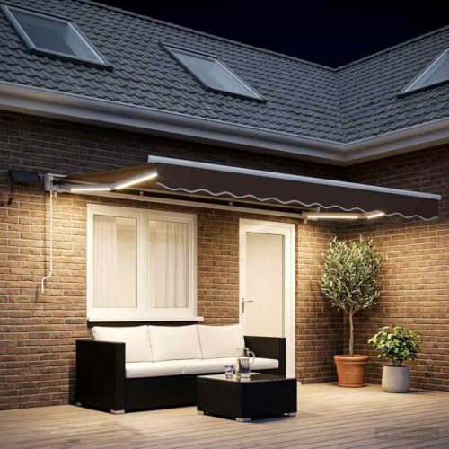Telaio per tenda da sole manuale con LED, tortora, 4 x 2 m | Telaio in alluminio verniciato a polvere, tessuto in poliestere, design a mezza cassetta, bracci estensibili, per terrazza
