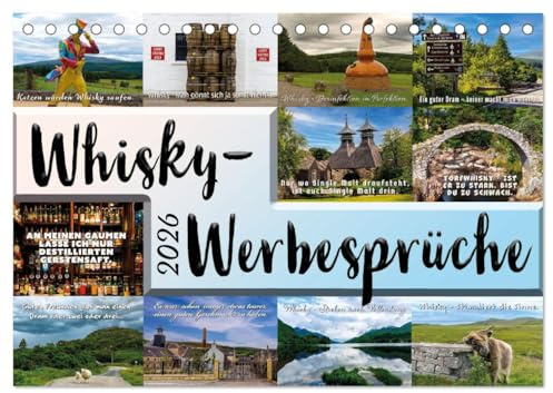 Whisky-Werbesprüche (Tischkalender 2026 DIN A5 quer), CALVENDO Monatskalender: Flotte Whisky-Werbung mit tollen Schottland-Motiven (CALVENDO Spass)