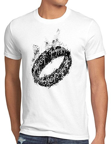 style3 Der Eine Ring Herren T-Shirt Fantasy, Farbe:Weiß, Größe:4XL