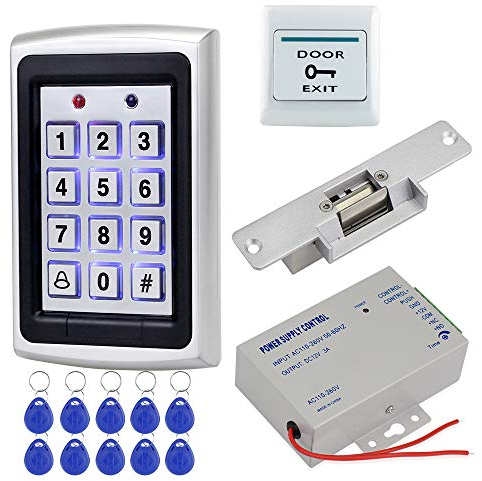 HFeng Kit Türzugangskontrollsystem Metall 125KHz RFID Tastatur + DC12V 3A Stromversorgungs Controller + Elektronische elektromagnetische Schlösser + 10pcs Keys (with Strike Lock)
