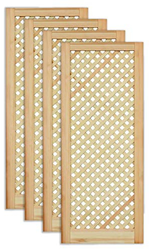 Gittertür Holztür natur 99,3 x 39,4 cm Schranktür Raumteiler Schiebetür für Regale, Schränke, Möbel | Kiefer Holz unbehandelt | Vierer Paket 4-er Pack