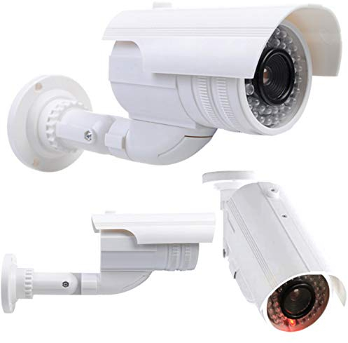 Caméra de surveillance factice avec LED clignotante dans un boîtier protégé contre les intempéries, fausse caméra de sécurité CCTV 720p pour l'intérieur et l'extérieur