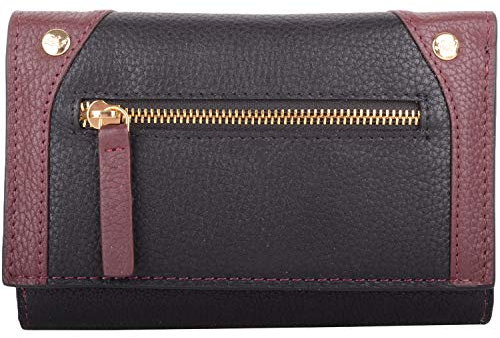 Portefeuille 3 volets en cuir pour femme avec protection RFID et poche zippée - Noir - Noir/bordeaux, Taille unique