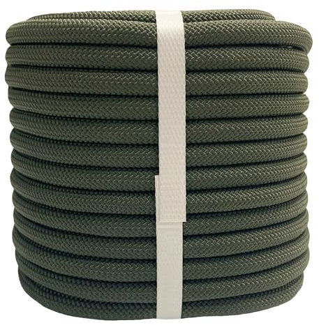 YUZENET Braided Polyester Arborist Rigging Rope (3/8 inch X 100 feet) High Strength Outdoor Rope for Rock Climbing Hiking Camping Swing, ArmyGreen