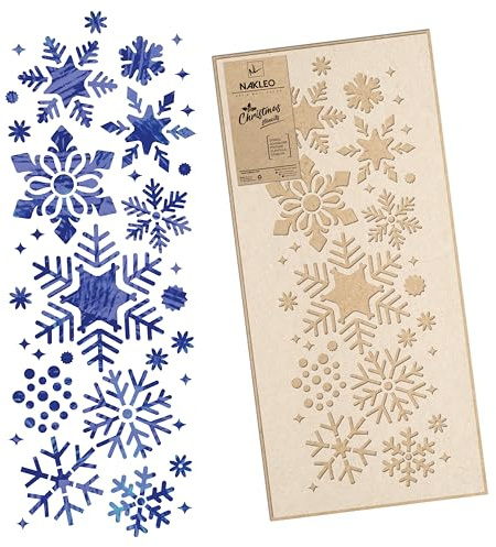 NAKLEO Weihnachten Malschablonen 21x45cm, Wiederverwendbare Kunststoff Schneeflocke Bordüre Muster für Kunstschnee Spray und Malen, DIY Handwerk Weihnachst Dekoration, Fenster Wand Holz Türen Karte