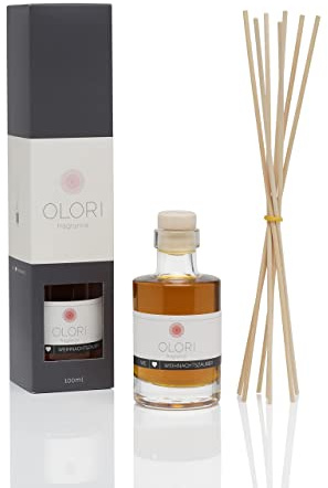 Raumduft Zimt-Orange - Weihnachtszauber - Diffuser mit Stäbchen - Duftöl mit ätherischen Ölen fruchtig, warm, würzig - 100% Natürlich - Duftstäbchen mit Weihnachtsduft - Weihnachtliches Flair (100ml)