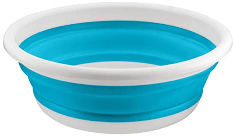 Collapsible 5L Medium Washing Up Bowl Basin Multipurpose Outdoor Travel Basin Folding Portable Silicone Plastic Bucket Kitchen Water Carrier (Blue)