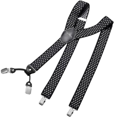 DonDon Hosenträger Herren extra stark Rauten schwarz grau 3,5 cm Hosenträger Herren breit in Y-Form lang - Starke Clips passend für Anzug Jeans Chinos Vintage Rockabilly Suspenders