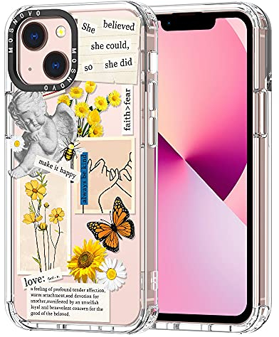 MOSNOVO Case for iPhone 13 Mini, [Buffertech 6.6ft Military-Grade Drop Protection] [Anti Peel Off Tech] Clear TPU Bumper Phone Case Cover Design - Vintage Collage Art