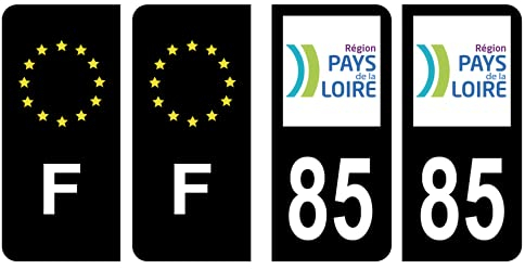 Hadexia Nummernschild-Aufkleber, französisches Departement 85, Vendée, Logo, Region de la Loire, Schwarz, Farbe & F, Frankreich, Europa