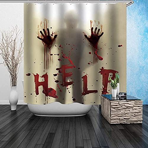 Senua, Tenda per doccia e vasca da bagno horror per Halloween, con la scritta Help me e impronte di mani insanguinate, per decorazioni a tema Halloween, spaventosa, con 12 ganci, 180,34 x 180,34 cm