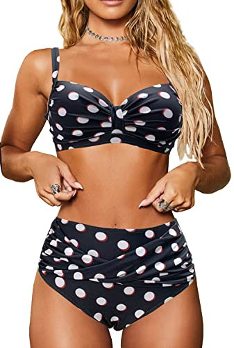 NLAND Costumi da Bagno a Vita Alta da Donna 2 Pezzi Costume da Bagno Bikini Imbottito Push-up Twist Pantaloncini da Bagno a Vita Alta con Bretelle Regolabili Set Bikini da Spiaggia