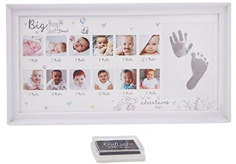 Fenteer Baby Bilderrahmen, erstes Jahr fotografía Rahmen Handabdruck Andenken Bilderrahmen Jungen Neugeborenen Baby Dusche Rahmen