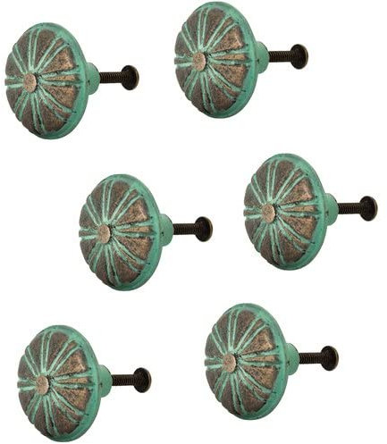 Knober 6 X Möbelknopf aus Eisen mit Montur | für Kommoden Schränke Schubladen Griff | türkis | Shack Serie | Design 06