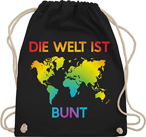 Shirtracer Turnbeutel Rucksack - LGBTQ Kleidung Pride Flag - Die Welt ist bunt – Regenbogen Farben - Unisize - Schwarz - lgbtq-tasche lgbt bunte stoffrucksack lgbtq+ beutel csd stoffbeutel lesbian