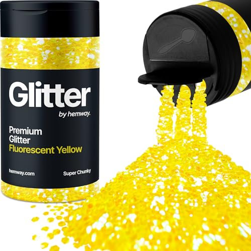 Hemway Premium Glitter Shaker - Fluorescent Yellow | Super Chunky Metallic Flake Sequins for Resin & Epoxy Crafts | Craft Supplies for Tumblers, Festival, Hair, Face, Body, Eye & Nail Art | 115 g