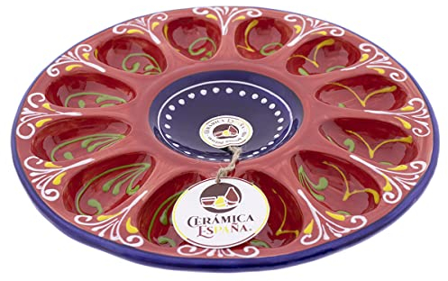 CERÁMICA ESPAÑA | Hueveras | Plato para huevos rellenos | Bandeja cerámica | Plato con huevos | Plato huevos modelo - M01 | Decoración 100% hecho a mano | 25.5x25.5x2.5 cm