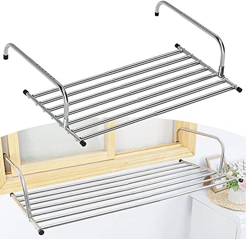 whalebee Tendedero Secadora Extensible Multifuncional Plegable Tendederos De Acero Inoxidable para Exterior E Interior, Secadora Colgante Ahorro De Espacio para Ventanas Balcones Barandillas