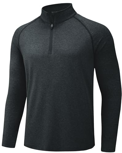 TACVASEN Mens Long Sleeve Tops UPF50+ Half Zip Top Quick Dry Running T Shirts Lightweight Gym T Shirt for Golf Walking Black,L