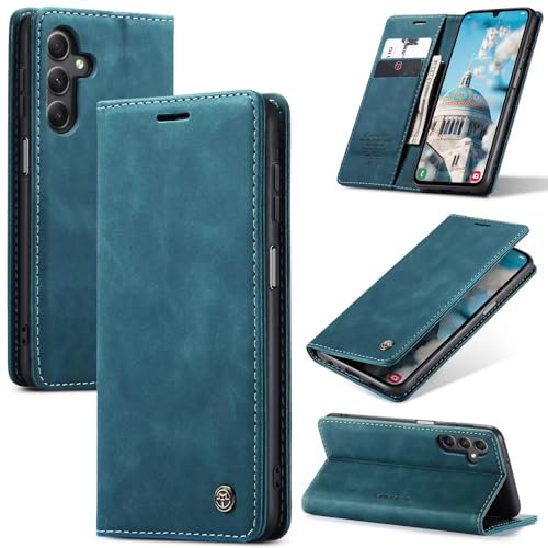 SLWYF Coque pour Samsung Galaxy A24 4G, Etui Protection Housse Premium en Cuir PU, Pochette Fermeture Magnétique [Fentes pour Cartes] Flip Case Compatible avec Samsung Galaxy A24 4G, Bleu