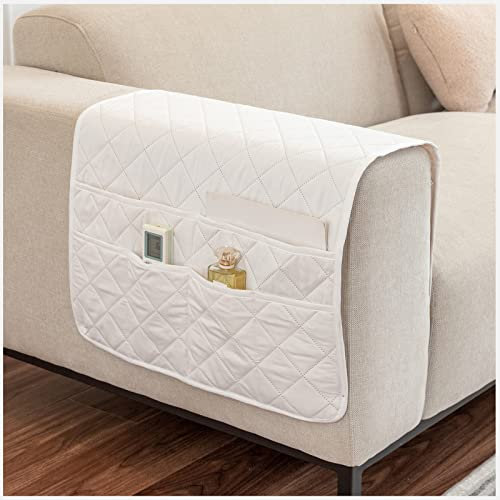 Divano Letto Organizer,Tasca Portaoggetti Da Letto,Feltro Da Comodino Organizzatore Tasca,Borsa Feltro Comodino Organizer per bracciolo con 6 tasche Per Contiene Libri,Telefono,Telecomando (Bianco)