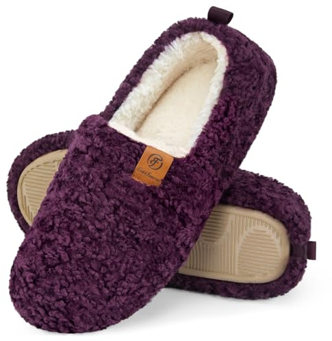 EverFoams Women's Fuzzy Full Slippers Soft Comfy Faux Shearling Memory Foam Indoor House Shoes, Dark Aubergine, 3-4 UK