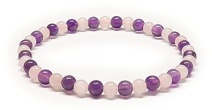 Bracelet Amour et Sagesse - Perles de 4mm - Améthyste et Quartz Rose- Pierre naturelle - Bijou Artisanal (20cm)