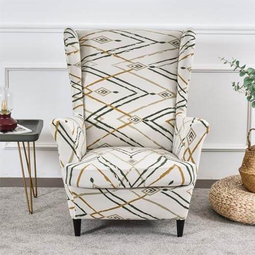 MINGPINHUIUS Wingback Chair Covers - Super Soft Stretch Wing Chair Slipcover Wing Back Chair Cover 2 Piece Set Armchair Covers Furniture Protector for Living Room Bedroom Hotel (Elegant)