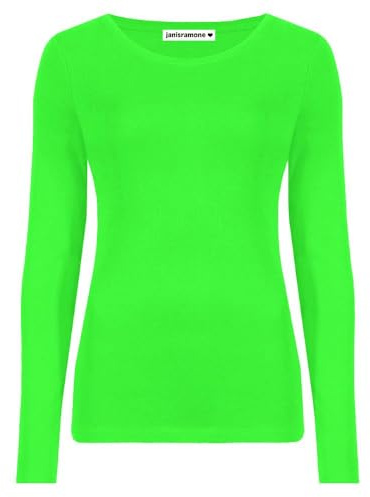 janisramone Womens Ladies Round Neck Long Sleeve T-Shirt Stretchy Plain Fitted Basic Jersey Casual Tee Top