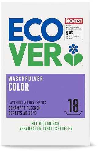 Ecover Color Waschpulver Lavendel (1,35 kg / 18 Waschladungen), Colorwaschmittel, Waschmittel Pulver für natürlich reine Buntwäsche, 1,35 kg