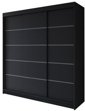 Easy4You R7 200 cm Schwarz Schiebetüren Kleiderschrank 200x215x58 cm Schlafzimmermöbel, Aufbewahrung - Mehrzweckschrank - Farbe: Schwarz