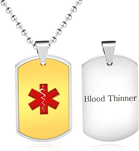 Uloveido Collar de alerta médica personalizable, 2 tonos, acero inoxidable, collar de emergencia de identificación médica, alerta de salud y monitoreo, joyería para hombres y mujeres, Acero