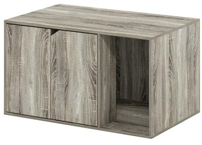 Furinno Peli Enceinte pour Bac à Litière, Engineered Wood, Chêne Français Gris, 50 (P) x 79,5 (L) x 45 (H) cm