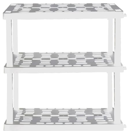 Oskar Heavy Duty Plastic Storage Shelves- for Garage, Kitchen, Bathroom Basement Kids Room, Stackable 3-Tier White, Organizer Rack for Books Shoes, Toys, Pantry, Cleaning and Closet Organization