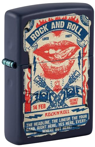 Zippo Sturmfeuerzeug - Rock & Roll Poster - Navy Matte Finish, Color Image - Nachfüllbar - Wiederverwendbar - Windfestes Design - Geschenkbox - Made in USA