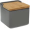 TIENDA EURASIA - Salero de Cocina de Cerámica | Color Gris | Tapa Abatible de Bambú | Medida 12 x 12 x 11 cm | Saleros Originales