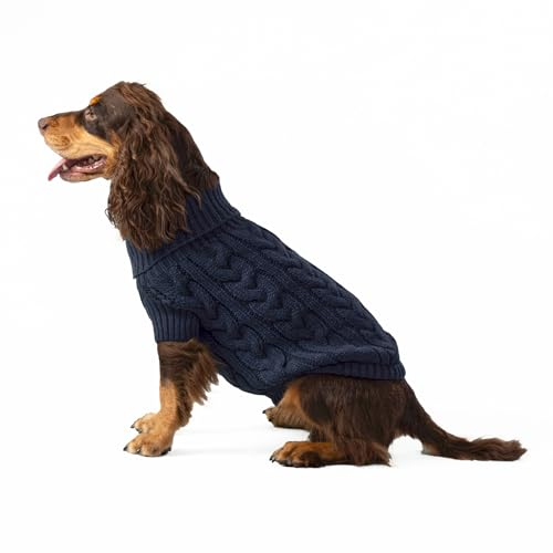 HUGO & HUDSON x Hackett Hundepullover mit Zopfmuster, Rollkragenpullover aus Strick, Marineblau, L