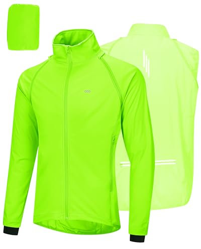 33,000ft Fahrradjacke Herren Wasserdicht Atmungsaktiv UV-Schutz Leicht Fahrradweste mit Abnehmbaren Ärmeln, Reflektierend Regenjacke Laufjacke Packbare Jacke für Männer Grün L
