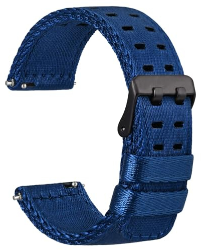 WOCCI 20mm Nylon Uhrenarmband für Herren, Seidiges Nylon mit Doppellöchern, Schwarze Schnalle (Blau)