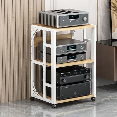 3-Tier AV Media Stand Corner Shelf DVD Players Stand Stereo Component Cabinet Audio Rack Stand with Height Adjustable Wooden Shelves for Home/Office/Theater