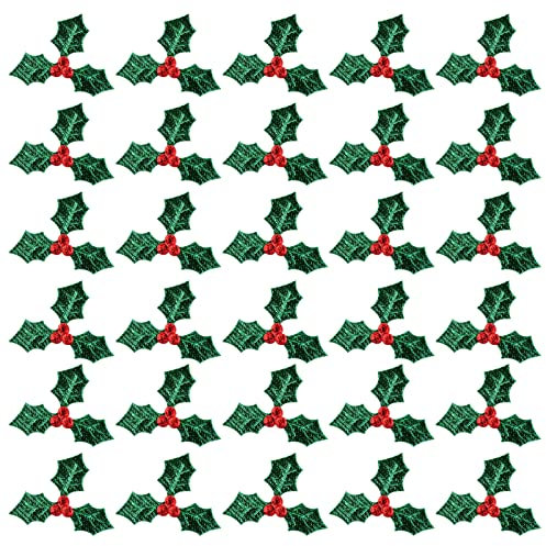 Cabilock 100pcs Artificial Holly Berry with Green Leaves, Christmas Holly Berry Branches Christmas Red Holly Berries Picks for DIY Christmas Cake Topper Box Crafts Supplies (3cm)