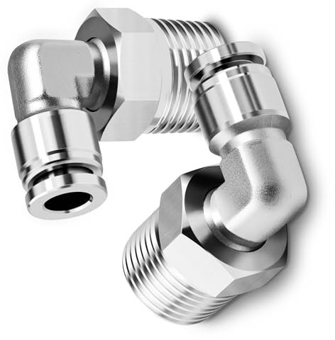 TAILONZ PNEUMATIQUE Acier inoxydable 304 coude fileté mâle 10 mm conduit OD x 1/2 BSP raccords push-in PL10-04 (pack de 2)