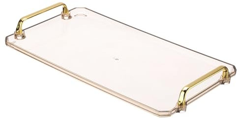 PATIKIL 16.1 x 8.7 Inches Plastic Serving Tray with Golden Handles, Reusable Tray Rectangular Party Platters for Dessert Coffee Tea Table, Living Room Kitchen Countertop, Amber