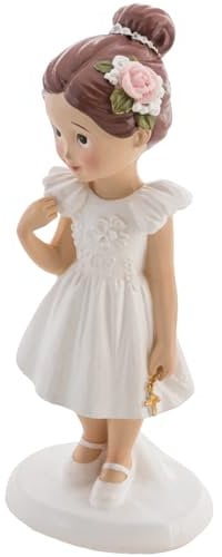 Kommunion Deko Tortenfigur für Kommunionskuchen Mädchen Junge weiß Dekoration Tisch-Deko (Mädchen mit Hochsteckfrisur)