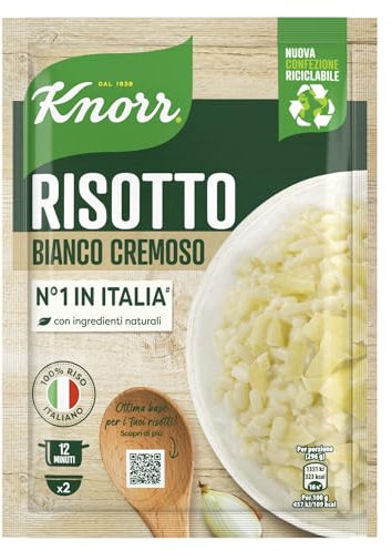 Knorr Risotto Bianco Cremoso, Risotto Pronto con Ingredienti Naturali, 100% Riso Italiano e Chicci al Dente, Preparazione in Pentola o al Microonde, 175g, 2 Porzioni (Confezione da 6)