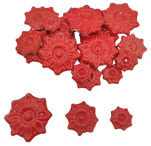 Piastrelle a mosaico in ceramica casuali da 500 g, per lavori fai da te, 3 dimensioni per piatti, vasi da fiori, decorazioni per la casa e l'esterno (rosso, fiori)